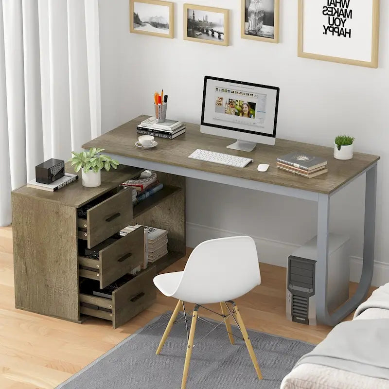 Timechee 55-inch L Shaped Office Computer Desk w/ Drawers