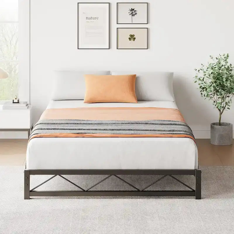 6 Inch Metal Platform Bed Frame with Wavy Pattern