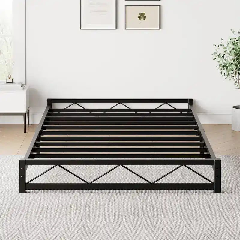6 Inch Metal Platform Bed Frame with Wavy Pattern