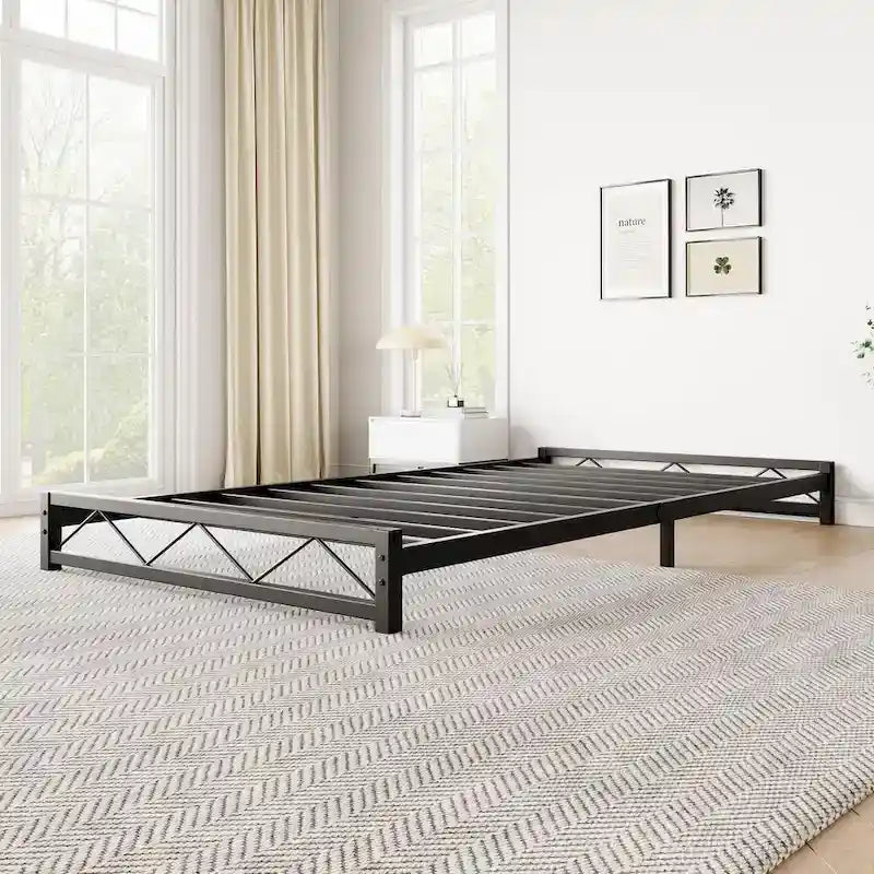 6 Inch Metal Platform Bed Frame with Wavy Pattern
