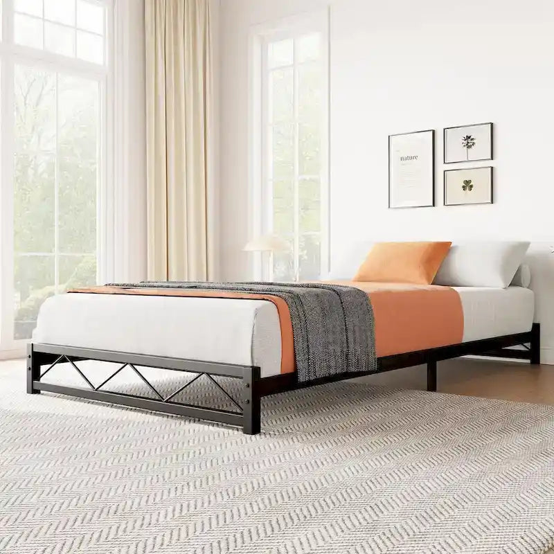 6 Inch Metal Platform Bed Frame with Wavy Pattern
