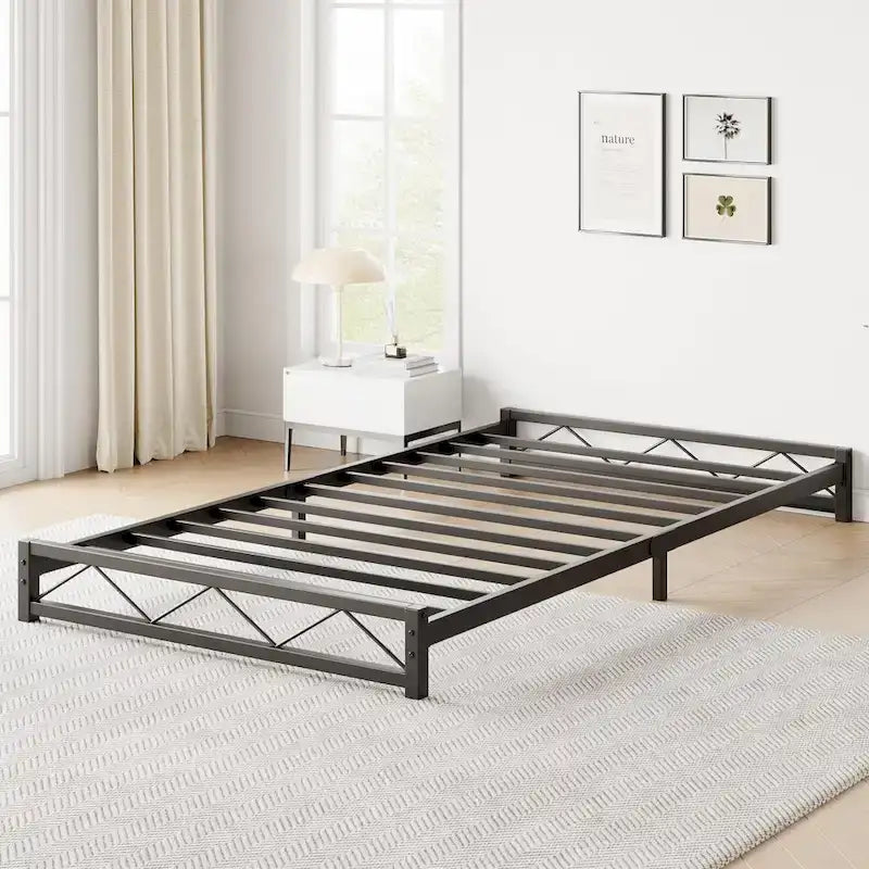 6 Inch Metal Platform Bed Frame with Wavy Pattern