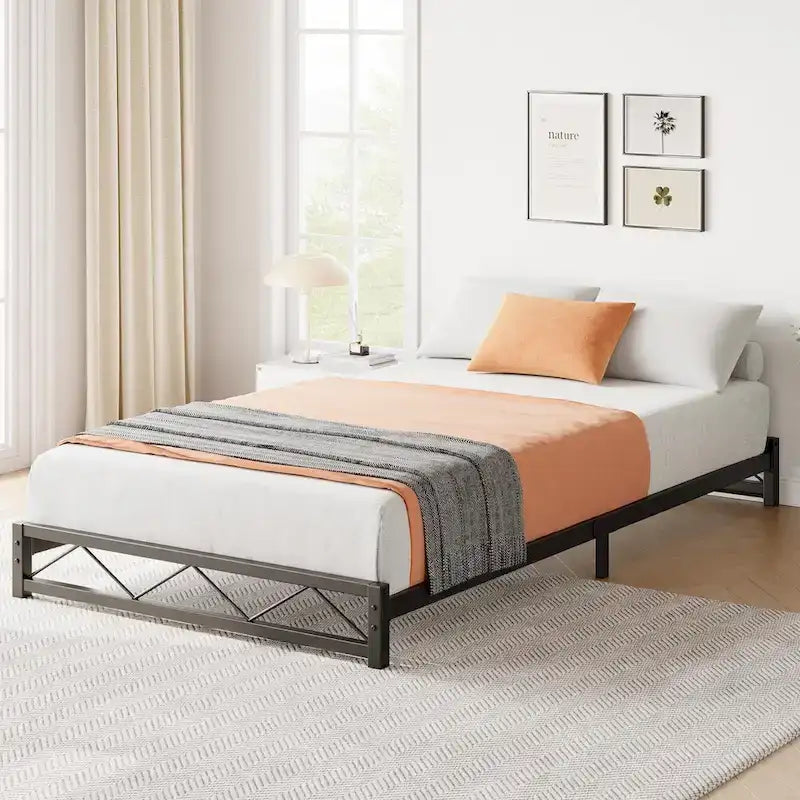 6 Inch Metal Platform Bed Frame with Wavy Pattern