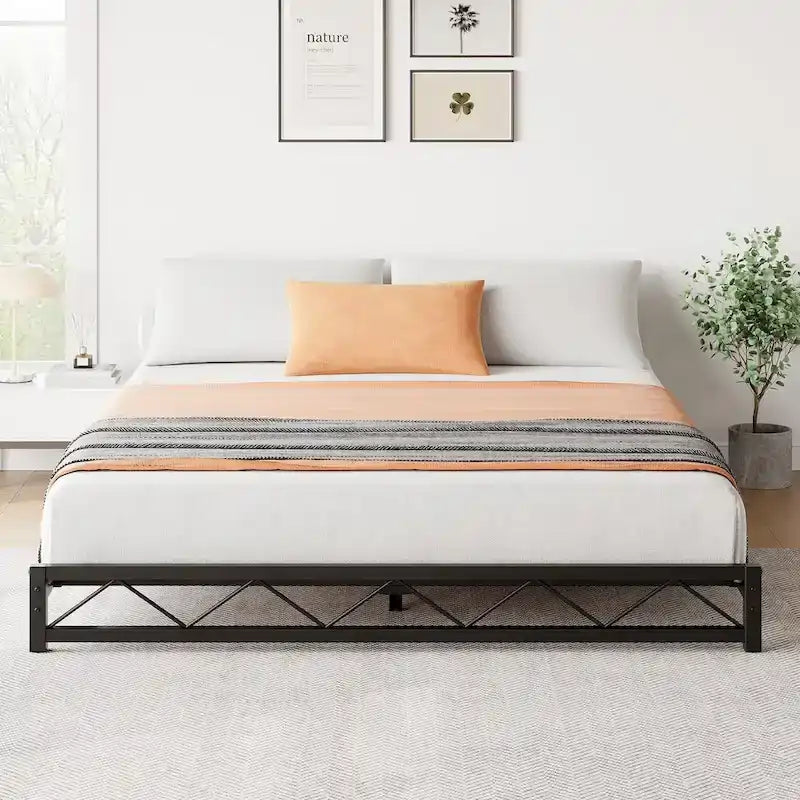 6 Inch Metal Platform Bed Frame with Wavy Pattern