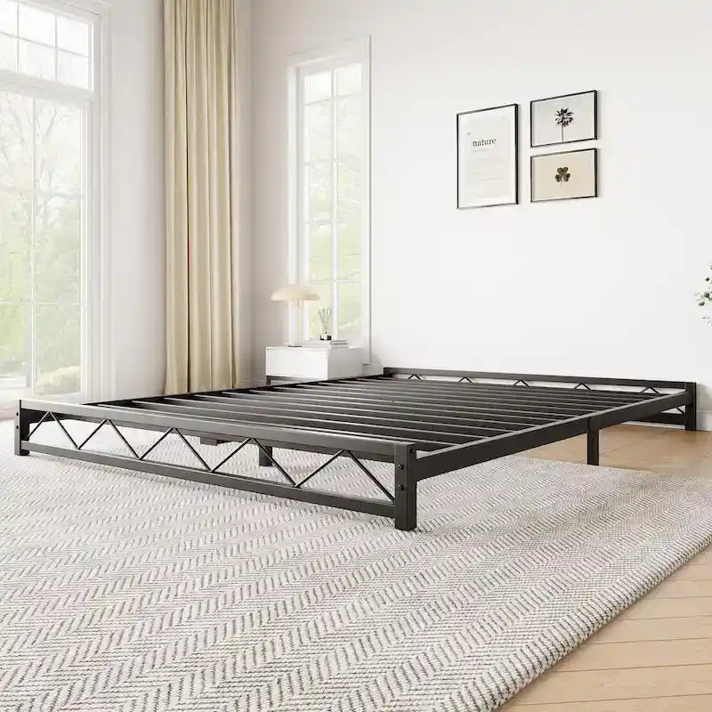 6 Inch Metal Platform Bed Frame with Wavy Pattern
