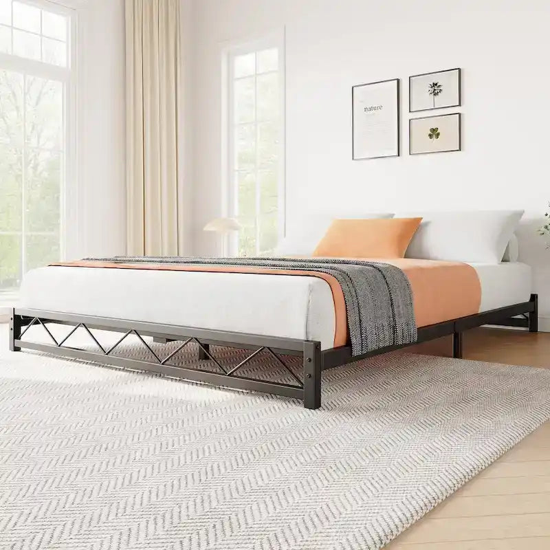 6 Inch Metal Platform Bed Frame with Wavy Pattern