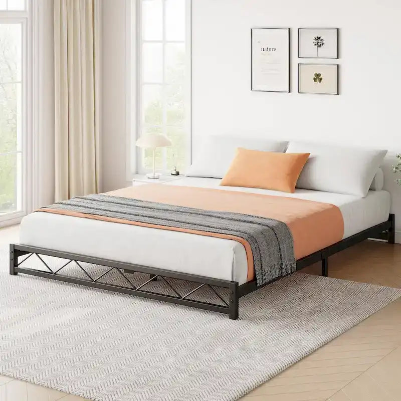 6 Inch Metal Platform Bed Frame with Wavy Pattern