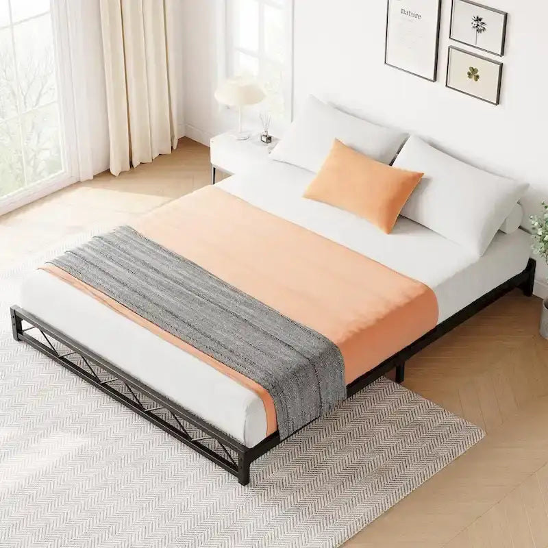 6 Inch Metal Platform Bed Frame with Wavy Pattern