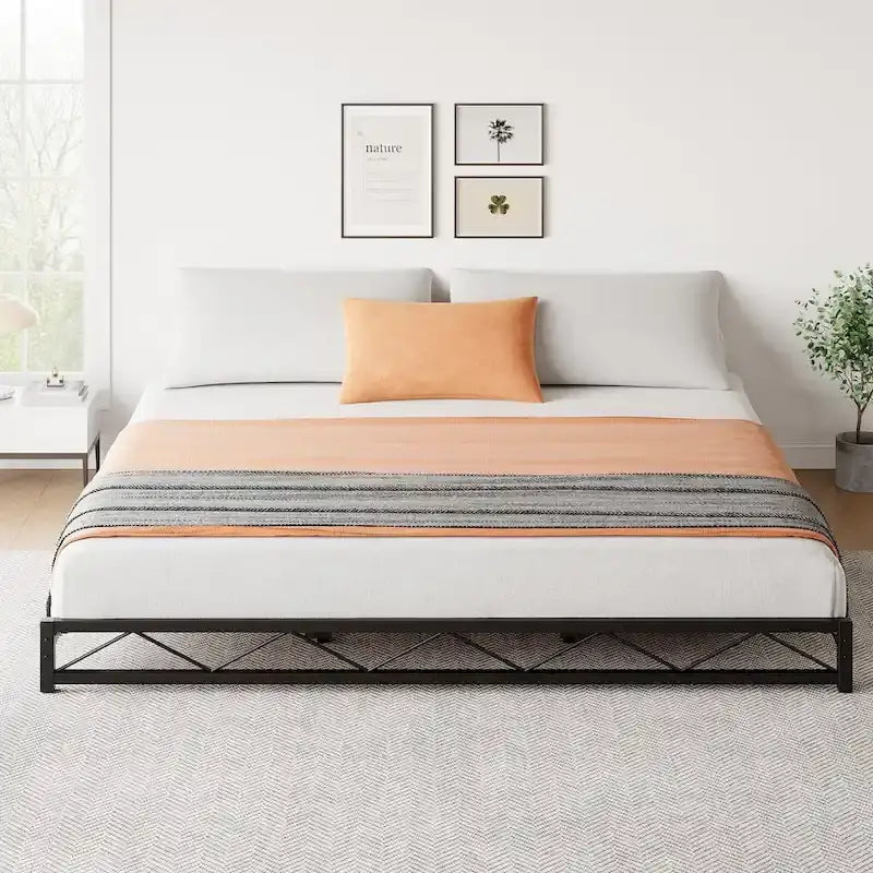 6 Inch Metal Platform Bed Frame with Wavy Pattern
