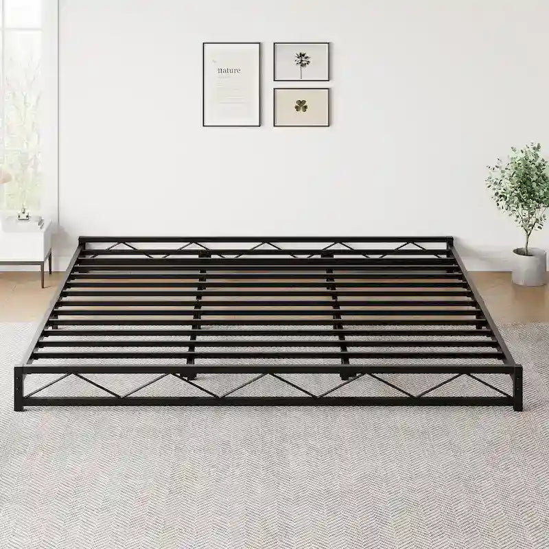 6 Inch Metal Platform Bed Frame with Wavy Pattern