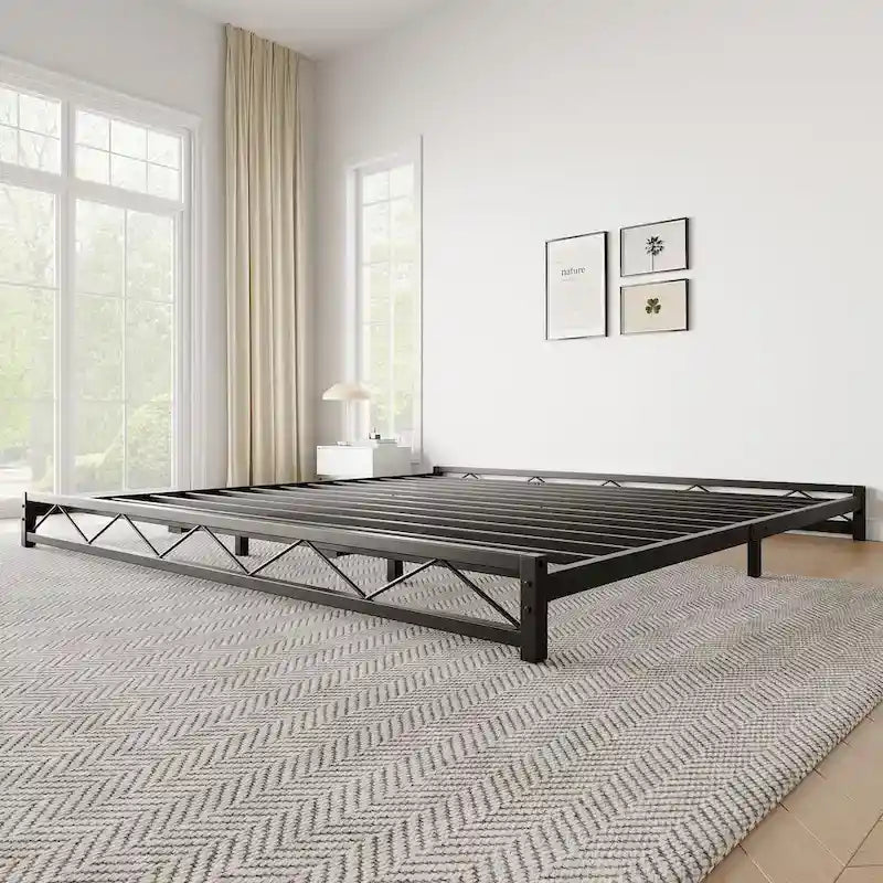 6 Inch Metal Platform Bed Frame with Wavy Pattern