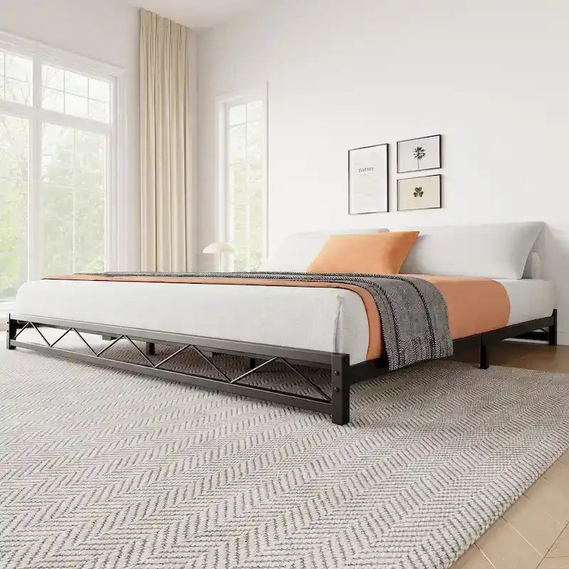 6 Inch Metal Platform Bed Frame with Wavy Pattern