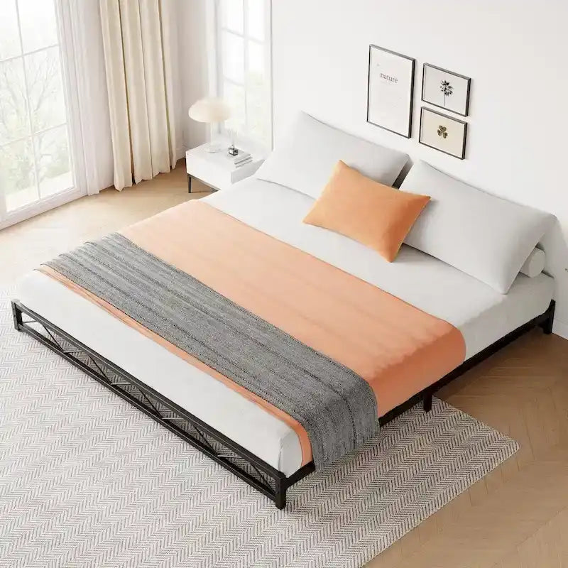 6 Inch Metal Platform Bed Frame with Wavy Pattern