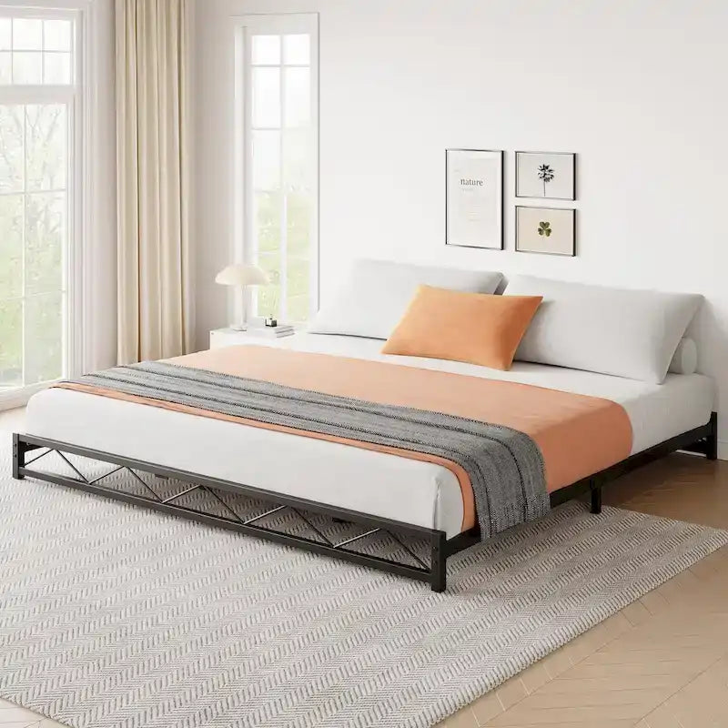 6 Inch Metal Platform Bed Frame with Wavy Pattern