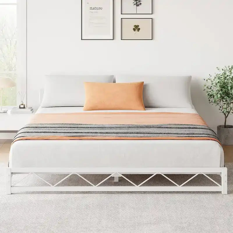 6 Inch Metal Platform Bed Frame with Wavy Pattern