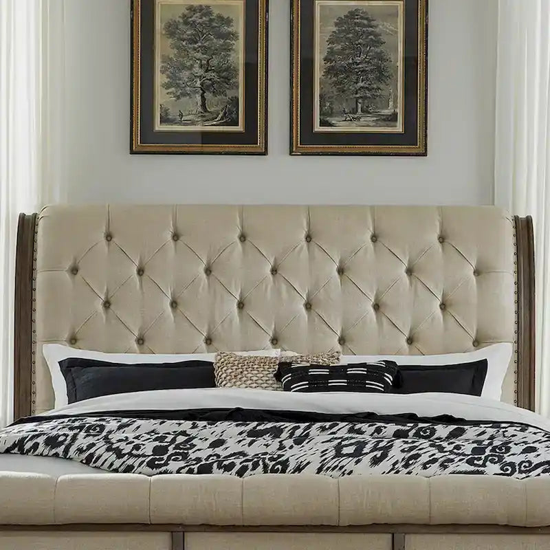 Americana Farmhouse Dusty Taupe King Sleigh Bed