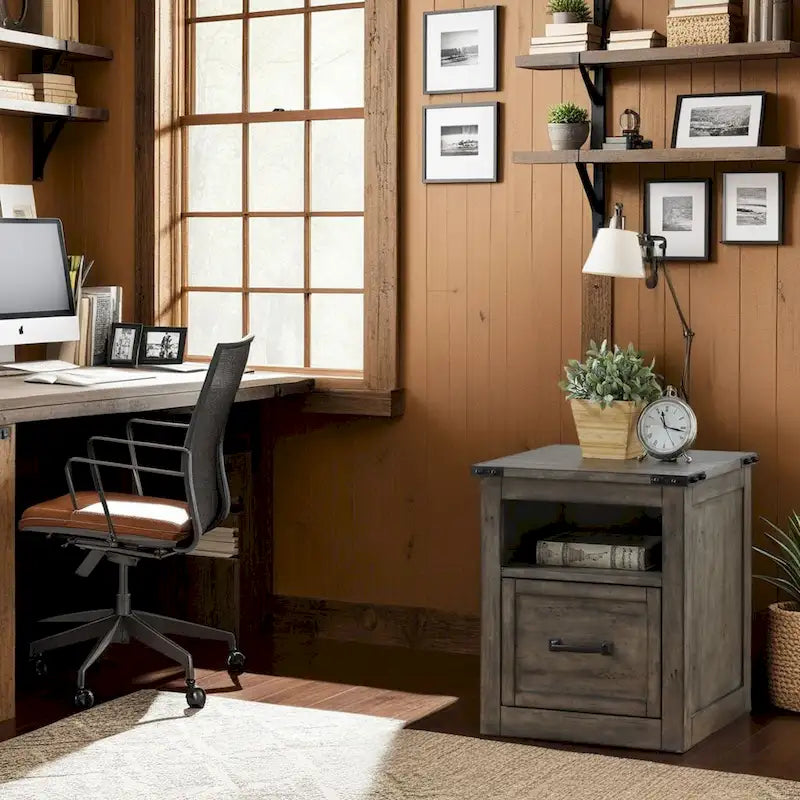 Bridgevine Home Storehouse One Drawer File, Smoked Grey Finish