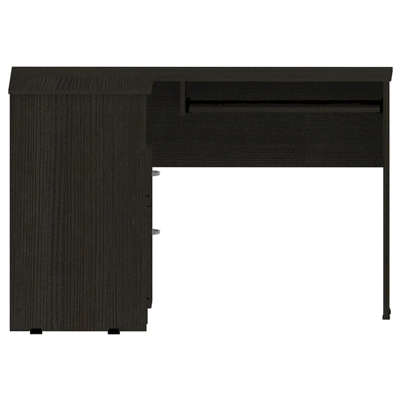TUHOME Mix L-Shaped Desk with Open Shelving, 2 Drawers, and a Retractable Keyboard