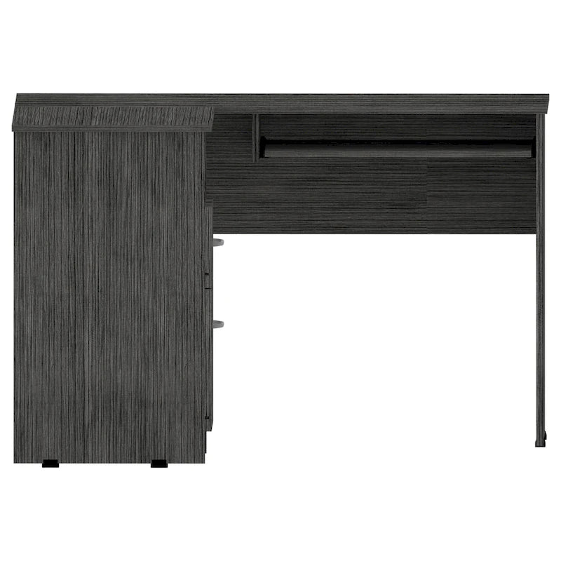 TUHOME Mix L-Shaped Desk with Open Shelving, 2 Drawers, and a Retractable Keyboard