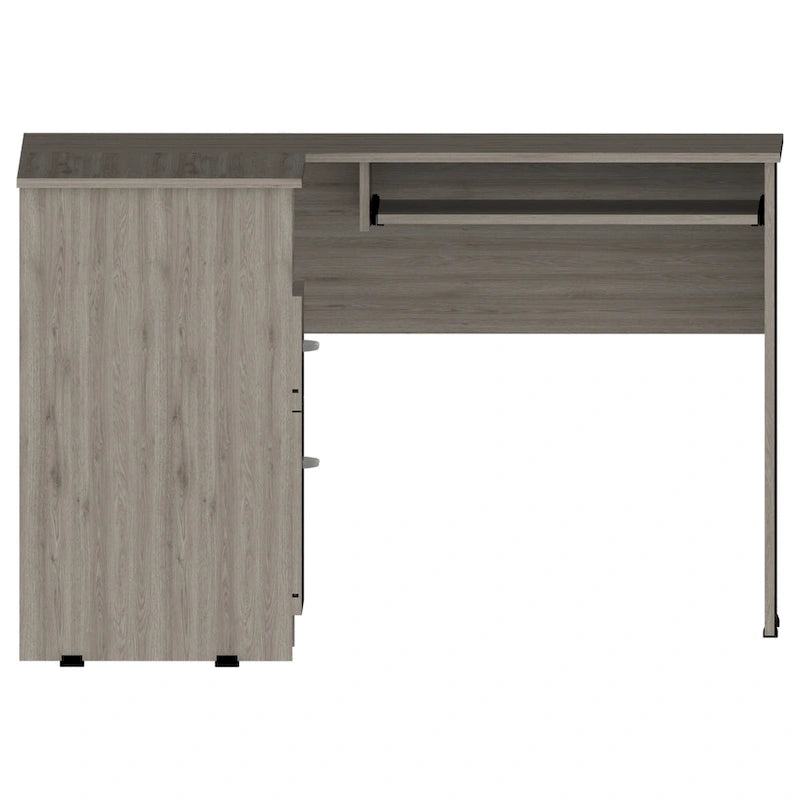 TUHOME Mix L-Shaped Desk with Open Shelving, 2 Drawers, and a Retractable Keyboard
