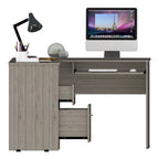 TUHOME Mix L-Shaped Desk with Open Shelving, 2 Drawers, and a Retractable Keyboard