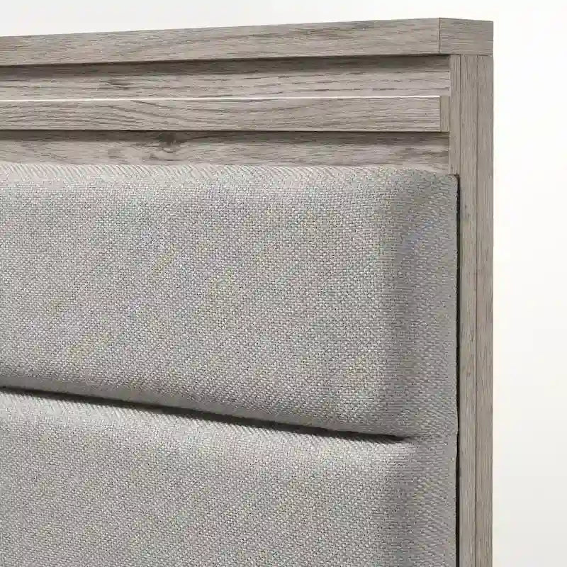 Roundhill Furniture Alvear Upholstered Wood Wallbed Bed with White LED Lights, 2 Nightstands, Weathered Gray