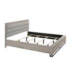 Roundhill Furniture Alvear Upholstered Wood Wallbed Bed with White LED Lights, 2 Nightstands, Weathered Gray