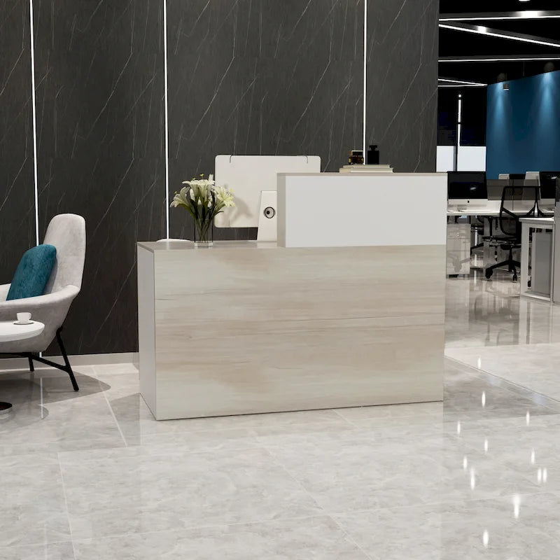 Timechee Reception Desk Counter with Lockable Storage Wood Texture