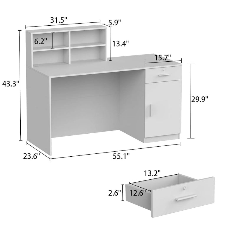 Timechee Reception Desk Counter with Lockable Storage Wood Texture
