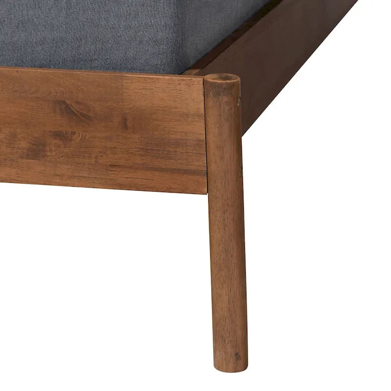 Agatis Mid-Century Modern Ash Walnut Finished Wood Queen Size Bed Frame