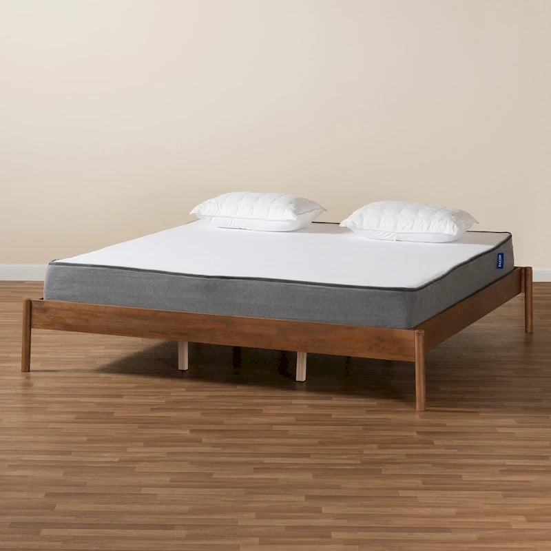 Agatis Mid-Century Modern Ash Walnut Finished Wood Queen Size Bed Frame