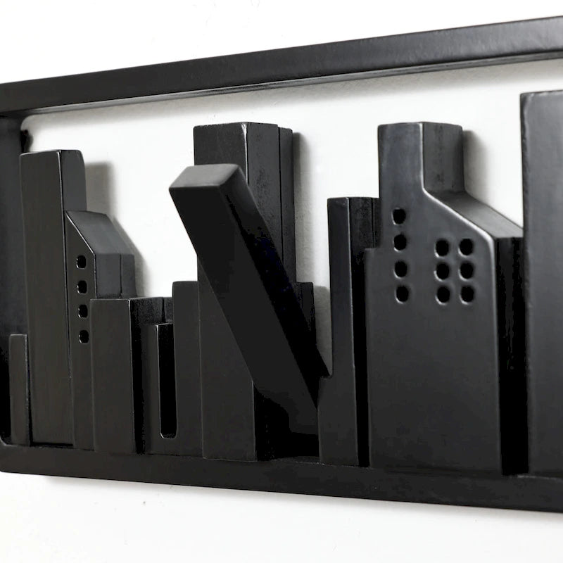 Black Wood 4-Hook Wall-Mounted Coat and Towel Rack - 22.3 Wide
