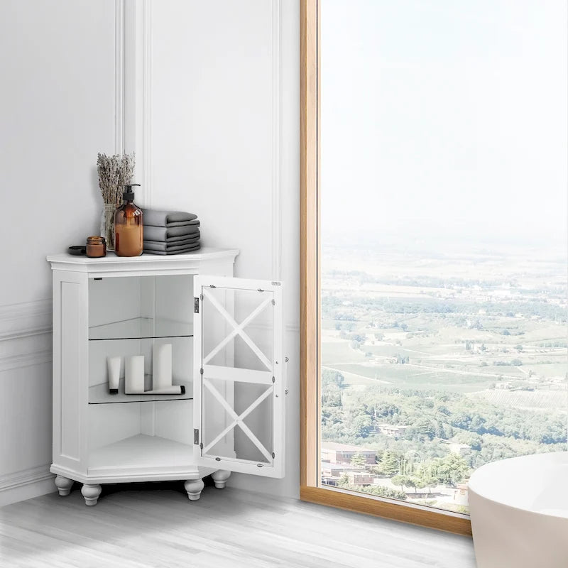 Teamson Home Blue Ridge Corner Wooden Floor Accent Cabinet