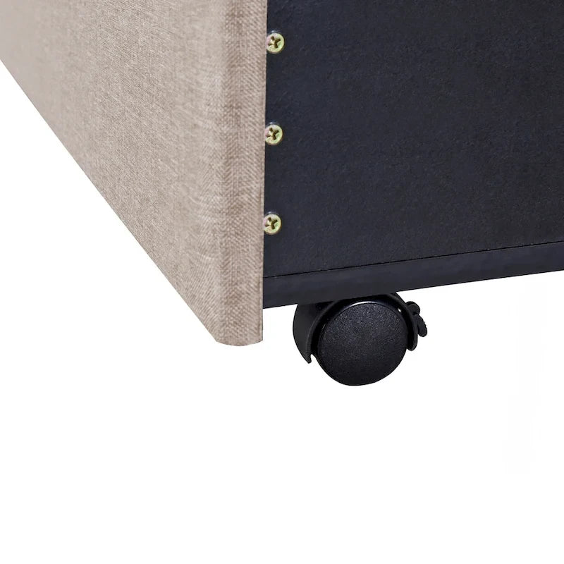 Queen Size Sleigh Bed with Side-Tilt Hydraulic Storage System, Linen Upholstery, Beige