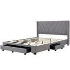 Queen Size Sleigh Bed with Side-Tilt Hydraulic Storage System, Linen Upholstery, Beige
