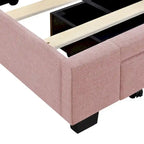 Queen Size Sleigh Bed with Side-Tilt Hydraulic Storage System, Linen Upholstery, Beige