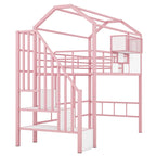 Metal Loft Bed with roof design and a storage box, Twin, Black