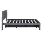 Full Size Upholstered Platform Bed with Brick Pattern Headboard and Twin Size Trundle, Linen Fabric, Beige
