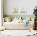 Twin Size Upholstered daybed with Pop Up Trundle, Beige