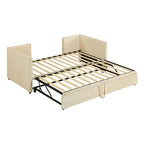 Twin Size Upholstered daybed with Pop Up Trundle, Beige