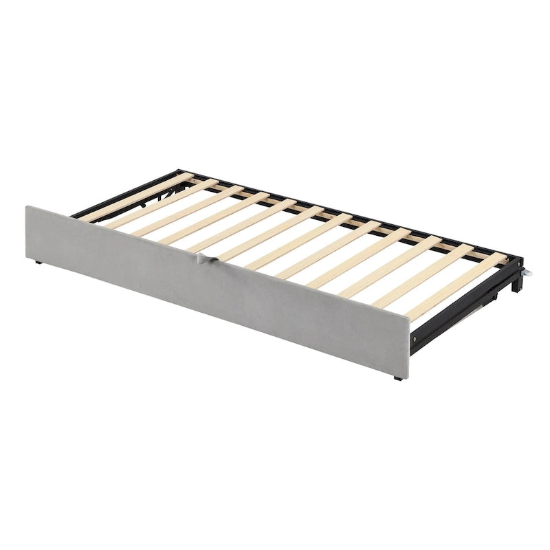 Twin Size Upholstered daybed with Pop Up Trundle, Beige