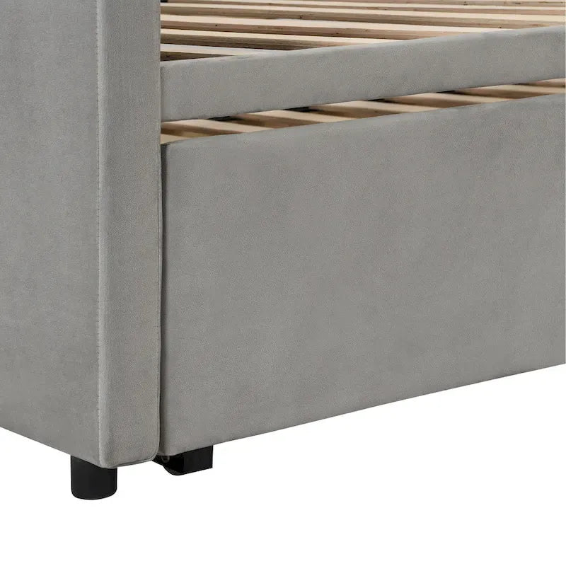 Twin Size Upholstered daybed with Pop Up Trundle, Beige