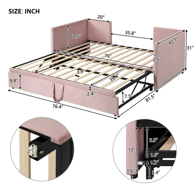 Twin Size Upholstered daybed with Pop Up Trundle, Beige