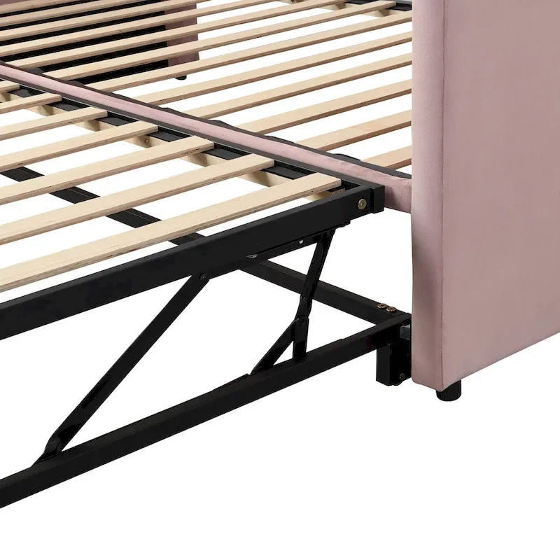 Twin Size Upholstered daybed with Pop Up Trundle, Beige