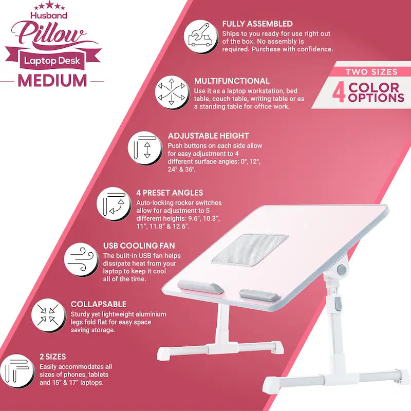Husband Pillow - Lap Desk Wood Small Top - Fits Up to 17 Laptop - with Dual Cushion, Multifunctional Slot for Tablet