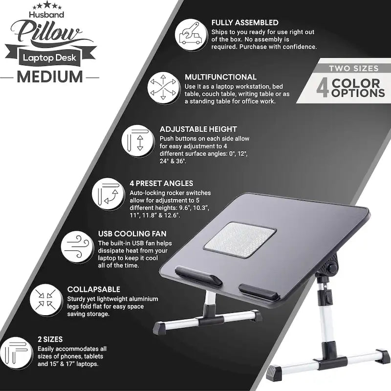 Husband Pillow - Lap Desk Wood Small Top - Fits Up to 17 Laptop - with Dual Cushion, Multifunctional Slot for Tablet