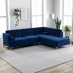 Caterine Navy Blue Velvet Tufted Modern Living Room Corner Sectional Couch