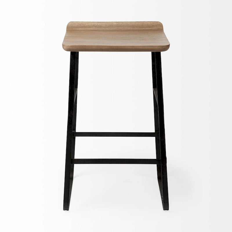 Conan Medium Brown Solid Wood Seat With Black Metal Frame Counter Stool - 15.0L x 16.0W x 25.0H