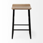 Conan Medium Brown Solid Wood Seat With Black Metal Frame Counter Stool - 15.0L x 16.0W x 25.0H