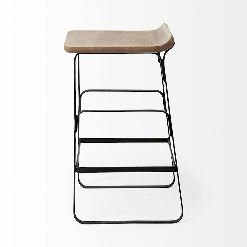 Conan Medium Brown Solid Wood Seat With Black Metal Frame Counter Stool - 15.0L x 16.0W x 25.0H